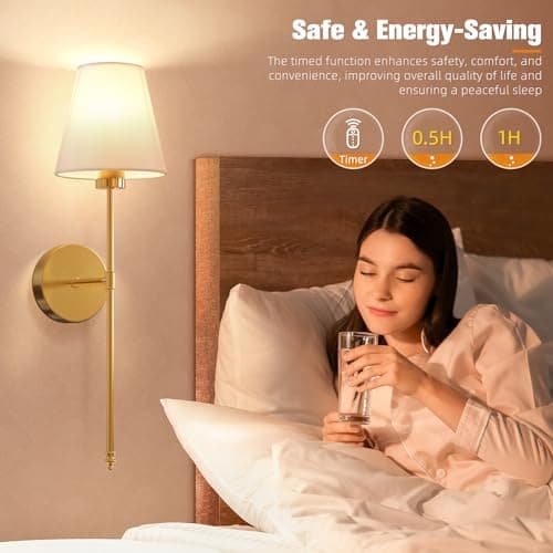 NIORSUN Battery Operated Wall Sconce Set of 2,Gold Rechargeable Wall Lights with 5200mAh Dimmable Bulbs and Remote,10 Colors Wireless Wall Lamps for Bedroom Living Room Hallway Decor