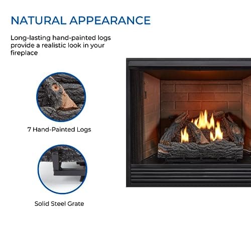 VFL24T Dual Fuel Ventless Fireplace Logs Set with Thermostat, Use with Natural Gas or Liquid Propane, 32000 BTU, Heats up to 1100 Sq. Ft, Brown, 24 Inches, Brown