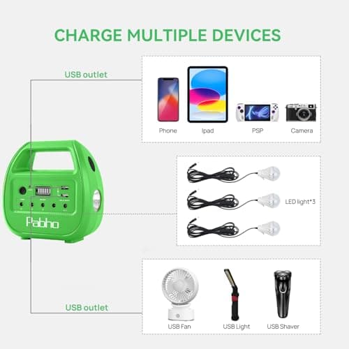 Portable Power Station with Solar Panels Included, Solar Generator with 3 LED Bulbs, USB Ports for Camping, Fishing, Emergency, Home Blackout