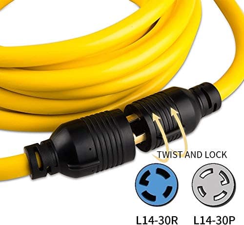 75FT Heavy Duty Generator Locking Power Cord NEMA L14-30P/L14-30R,4 Prong 10 Gauge SJTW Cable, 125/250V 30Amp 7500 Watts Yellow Generator Lock Extension Cord with UL Listed
