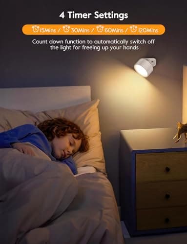 Brightown LED Magnetic Wall Sconce Lights, 2 Pack USB Rechargeable Wall Mounted Lights with Remote, 3 Lighting Colors and Dimmable, 360° Rotation Cordless Wall Mount Lamp for Bedroom, White