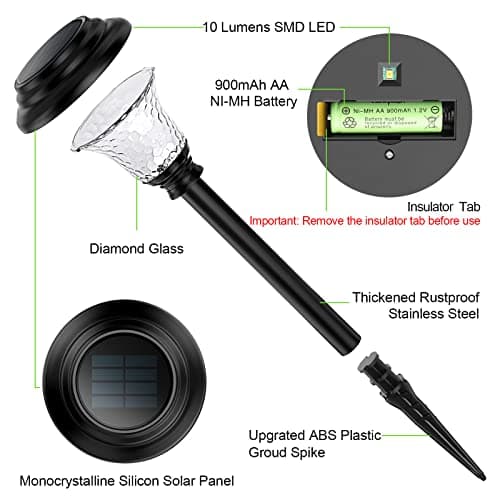 Glass Solar Lights Outdoor, 8 Pack Super Bright Solar Pathway Lights, Up to 12 Hrs Long Last Auto On/Off Garden Lights Solar Powered Waterproof, Stainless Steel LED Landscape Lighting for Yard