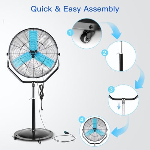 pasapair 7600 CFM 24" High Velocity Outdoor Misting Fan, Standing Fans for Patio Waterproof, Cooling Floor Fan 3-Speed, 360° Oscillation, Adjustable Height, 4 Casters, Heavy Duty Metal Industrial Fan