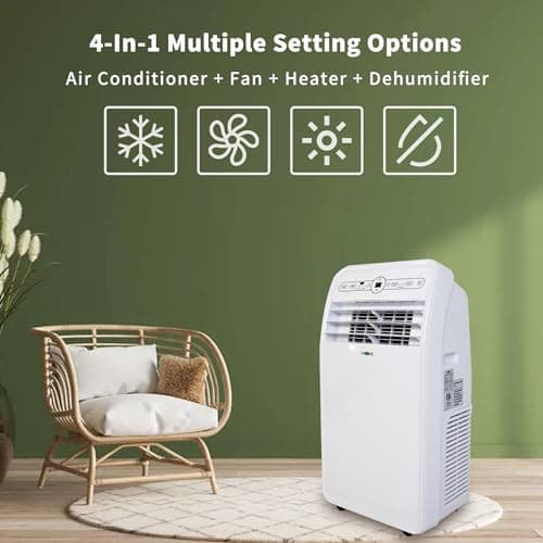 Uhome 12,000 BTU, 2024 New Portable Air Conditioner with Heat, 4-in-1 function Dehumidifier & Fan, Cools & Heats Space up to 400 Sq.ft, Remote Control and Window Kit Included, White