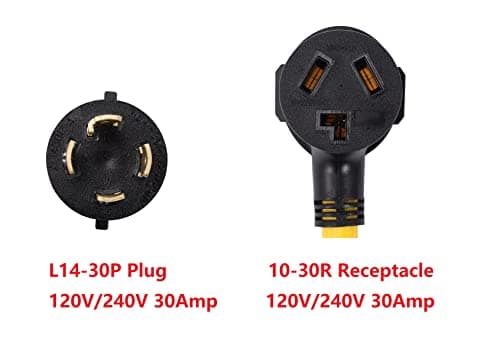 ONETAK NEMA L14-30P to 10-30R 240V 30 Amp 4 Prong Twist Lock Male Plug to 3 Prong Female Outlet Receptacle Generator Welder Dryer Power Cord Adapter