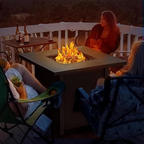 ZAFRO 28" Fire Pit Table, 40000 BTU Propane Fire Pit Table with Lid,Rain Cover and 3 Pounds Lava Stones for Outdoor Backyard, Courtyard