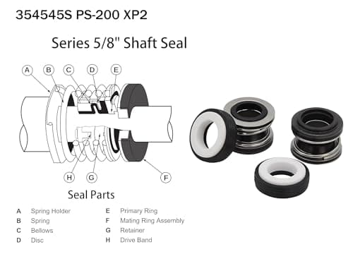 Approximately 5/8 ""Shaft Seal Replacement XP2 PS-200 (2/Pack) for 354545 AquaFlo Flo Main Pool and spa Pump, black