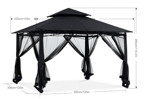 ABCCANOPY Gazebos for Patios 10x10 - Outdoor Steel Frame Gazebo with Mosquito Netting for Lawn Backyard Garden Deck (Black)
