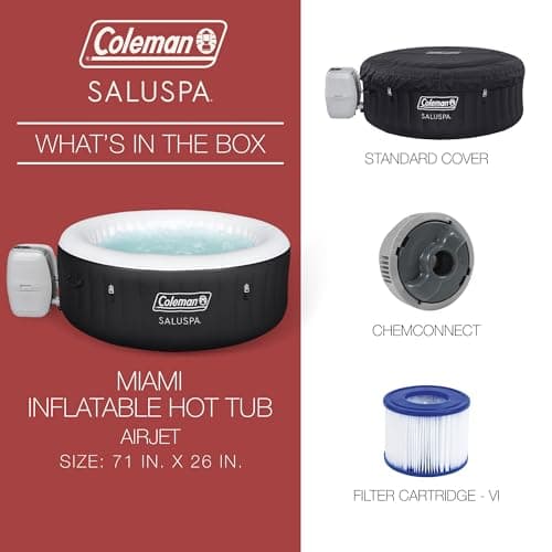 Coleman SaluSpa Miami AirJet 2 to 4 Person Round Inflatable Hot Tub Portable Outdoor Spa with 120 Soothing AirJets and Insulated Cover, Black