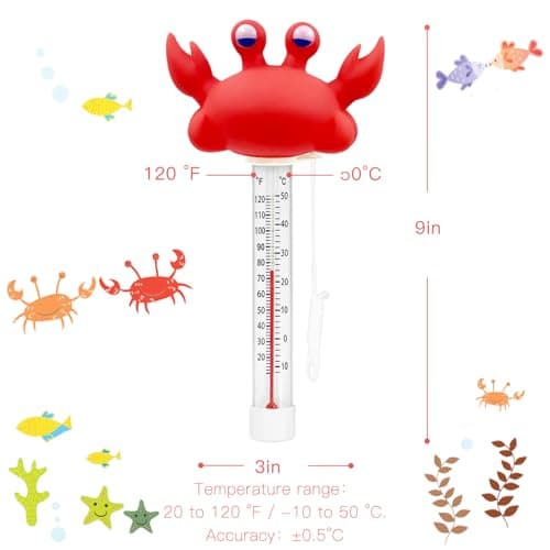 XY-WQ 2 Packs Floating Pool Thermometer, Large Size Easy Read for Water Temperature with String - Indoor and Outdoor Swimming Pools and Spas (Crocodile & Crab 04)