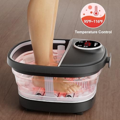 Collapsible Foot Spa Bath with Heat,Foot Massager with Two Side Supports,Leakage Protector,Temperature Control,Bubbles,Red Light,Timer,Feet Spa Tub,Feet Soaker,Gifts (Black)