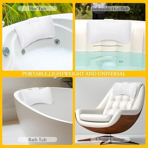 Hot Tub Pillow for Outdoor (2-Pack), Spa Pillow with Adjustable Strap to Adjust Height, Universal Bath Pillow for Head and Neck Support