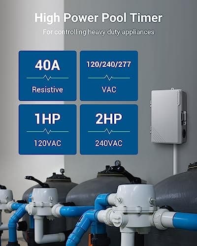 DEWENWILS Pool Pump Timer, Digital Timer Box, 2HP 40A 120-277 VAC, 7-Day 20 ON/Off Programmable Timer Switch for Water Heater, Pool Pump, SPA, Motor, ETL Listed Gray