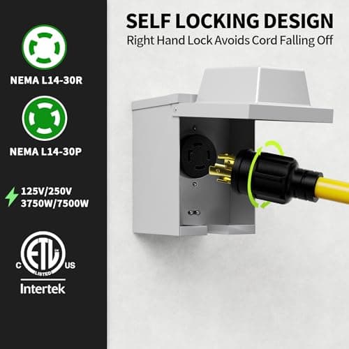 30-Amp Generator Extension Cord (35 Feet) 4-Prong 125/250V 7500W, NEMA L14-30P/L14-30R,10 Gauge STW Locking Power Cord for Transfer Switch, Portable Generators,Yellow 35ft Generator Cable