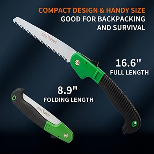 FLORA GUARD 7.7-Inch Folding Hand Saw, Pruning Saw with Trible-Cut Razor Teeth for Wood Cutting, Tree Trimming, Professional Camping Gardening Tools (Green)