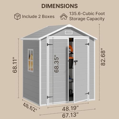 Gizoon 6x4.4 FT Resin Outdoor Storage Shed, Heavy-Duty Weather-Resistant Plastic Garden Shed with Floor for Patio Furniture, Gardening Tools, Lawn Equipment, Lockable Door, Easy Assembly, Grey