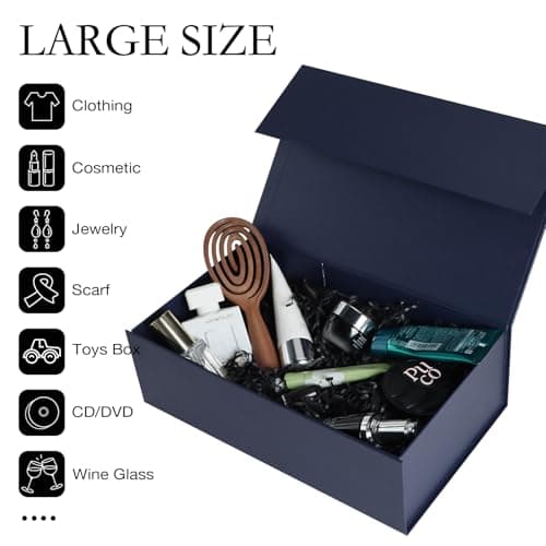 Navy Blue Gift Box with Magnetic Lids 13.8x8.3x4.4 in, Bridesmaid Groomsman Proposal Box, Large Rectangle Storage Box 5 Pack