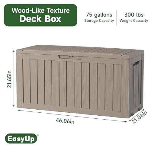 75 Gallon Outdoor Storage Box, Resin Waterproof UV-Resistant Deck Box, Reinforced Stability for Patio, Garden, and Poolside, Striped Beige