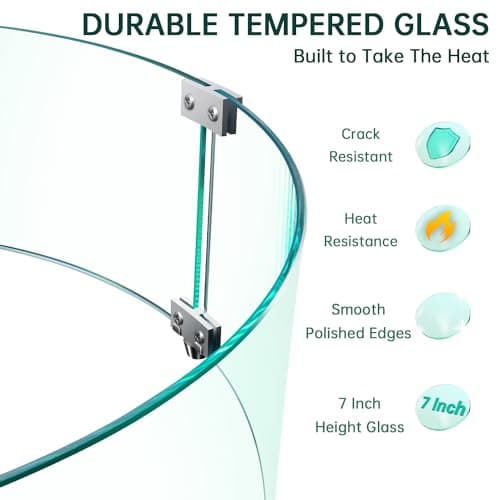 Fire Pit Wind Guard - 23" x 23" x 7" Round Fire Pit Glass Wind Guard for Outdoor Gas Fire Pit Table, Thick and Durable Tempered Glass w/Hard Aluminum Corner Brackets, Easy Assembly