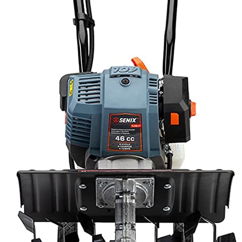 SENIX 4QL 4-Cycle Gas Powered Tiller Cultivator, 46cc Full Crank Engine, 15-Inch Tilling Width, 8-Inch Tilling Depth, Easy Start, Foldable Handles for Compact Storage (TL4QL-L1)
