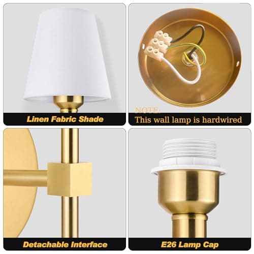 Wall Sconces Sets of 2, Bathroom Vanity Sconces Wall Lighting with White Fabric Shades, Retro Industrial Wall Lamps, Wall Lights Suitable for Bedroom Living Room Kitchen