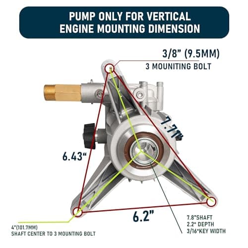 Hourleey 7/8" Shaft Vertical Pressure Washer Pump, 3400PSI 2.5GPM, Replacement Pump for Power Washer Kit, Compatible with Honda, Simpson, RYOBI, Briggs & Stratton, Subaru, Craftsman