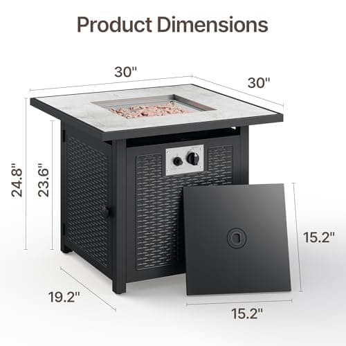 Gizoon 30" Propane Fire Pit Table 50,000 BTU, Outdoor Fire Pit Table with Lid & Lava Rock, CSA Certified Square Fire Tables for Outdoor Dining, Patio, Garden, or Backyard Gatherings