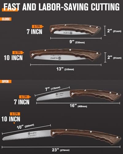 Folding Pruning Saw 10 Inch with Leather Sheath and Wenge Wooden Handle, SK5 Steel Blade, Foldable Hand Saw for Camping, Survival, Wood Cutting, Bushcraft and Tree Trimming