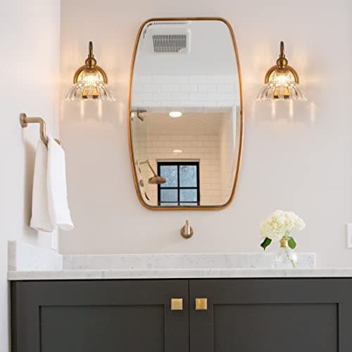 Vintage Brass Wall Sconce Bronze Bathroom Wall Light Made of Electroplated Copper Body and Pressed Patterned Glass Retro Vanity Lights for Bedroom, Doorway, Hallway