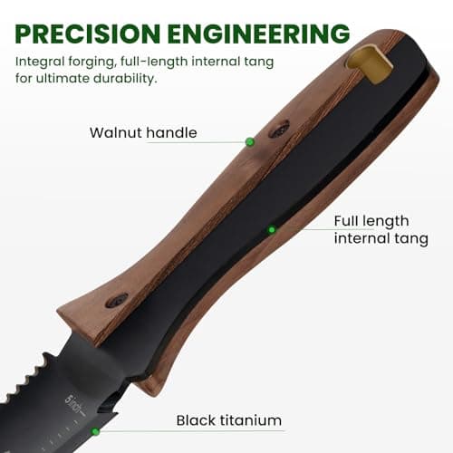 Hori Hori Garden Knife, Garden Tools with Sheath, 6" Stainless Steel Blade with Cutting Edge, Full-Tang Walnut Ergonomic Wood Handle with Hanging Hole, Weeding, Planting, Digging…