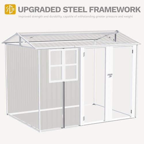 DWVO 8x6ft Metal Outdoor Storage Shed with Window, Lockable Tool Storage Sheds, Oversized Steel Garden Sheds with Sloped Roof for Backyard, Patio, Garage, Lawn, Dark Gray