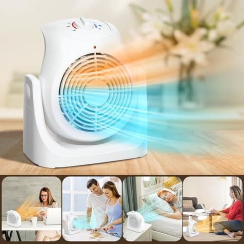 LifePlus 2 in 1 Heater Fan Combo, Portable Cooling Desk Fan, Air Circulator Fan 45° Tilt, 2 Wind Speeds, 1500W Overheat Protection Personal Small Floor for Home Office White