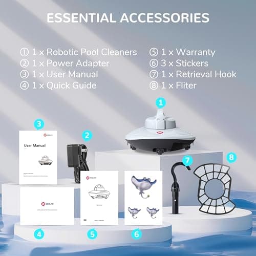 Pool Cleaner - Cordless Robotic Pool Vacuum for Above Ground & In-Ground Swimming Pool Automatic Water Cleaner with Top Handle, Robotic Underwater Cleaner with Filter（White3）