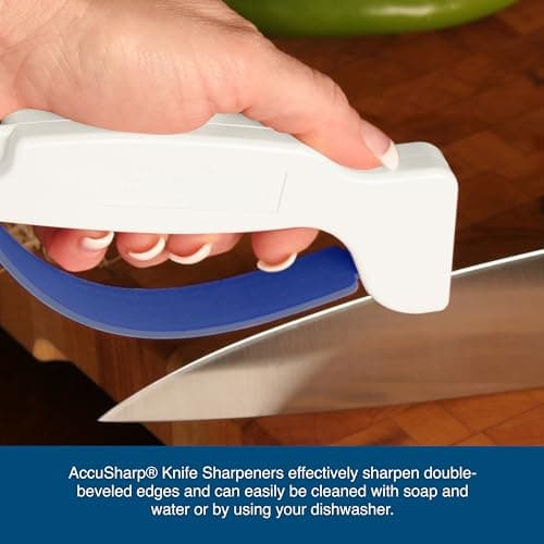 AccuSharp Hand-Held Carbide Blade Sharpener, Kitchen Knife and Chef Knife Sharpener, Professional Chef Grade Sharpening Tool, Restore and Hone Straight & Serrated Knives, 2-Pack, White