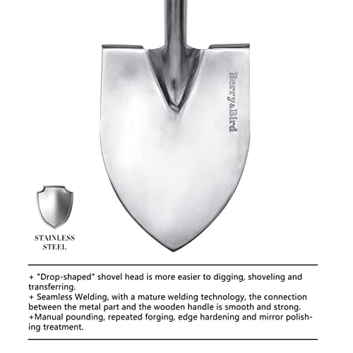 Round Point Gardening Shovel with Wood D-Handle, 40.98" Stainless Steel Beach & Snow Shovel