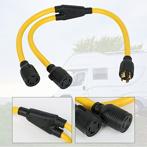 3FT NEMA L14-30 Splitter Cord Generator Y Adapter, HDWS NEMA L14-30P to (2) Outlet Port L14-30R Twist Lock Extension Cord, 30 Amp 4 Prong Generator Power Cord Adapter