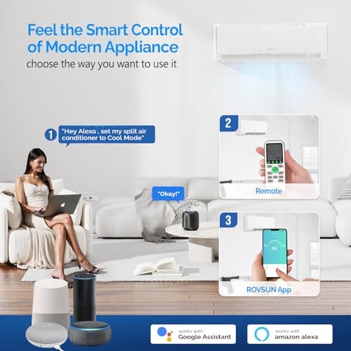 ROVSUN 11500 BTU Wifi Enabled Mini Split Air Conditioner & Heater, 17 SEER2 115V Inverter Ductless Wall AC Unit with Pre-Charged Condenser, Heat Pump & Installation Kit