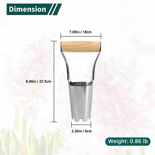 Garden Bulb Planter with 4 Inches Depth Mark, Stainless Steel Gardening Bulb Transplanter Tool with Short Handle for Planting Flowers Tulips, Daffodils, Lily, Dahlias