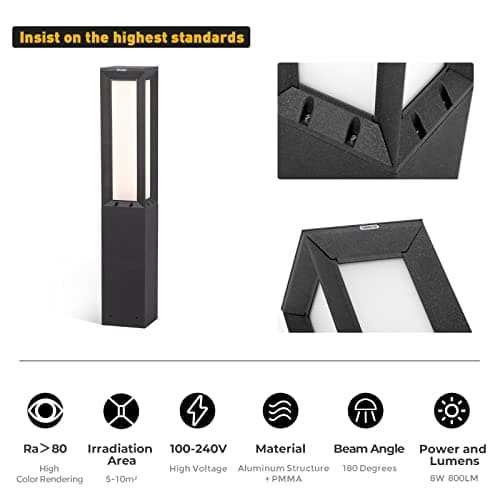 Landscape Path Light, Stainless Steel 8W 800LM Luxury LED Lighting, 32 Inches Modern Outdoor Bollard Lighting for Lawn, Patio, Courtyard and Driveway Decoration