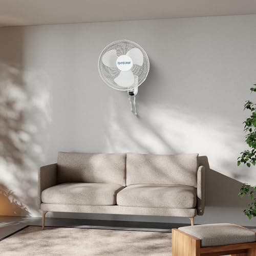 Hurricane Classic Oscillating Wall Mount Fan w/ 3 Quite Speeds, White, 16" - Corded Electric Air Cooling Unit w/Easy Pull Cord Controls for Home, Grow Tents, Offices, Sheds, Studios, Garages & Dorms