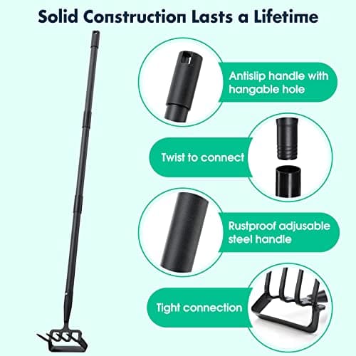 Garden Hoe- 62 Inch Long Stirrup Hoe Garden Tools Cultivator for Weeding, Heavy Duty Garden Hoe for Gardening Weeding with Adjustable Handle Scuffle Garden Hula Hoe with Rake,Loop Stirrup Hoe Weeder