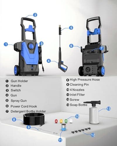 AgiiMan Electric Pressure Washer, 5000PSI Max 3.2GPM Power Washer Electric Powered with 20FT Hose, 4 Nozzles, Foam Cannon, High Pressure Cleaner Machine for Cars, Patios, Driveways, Fences, Navy