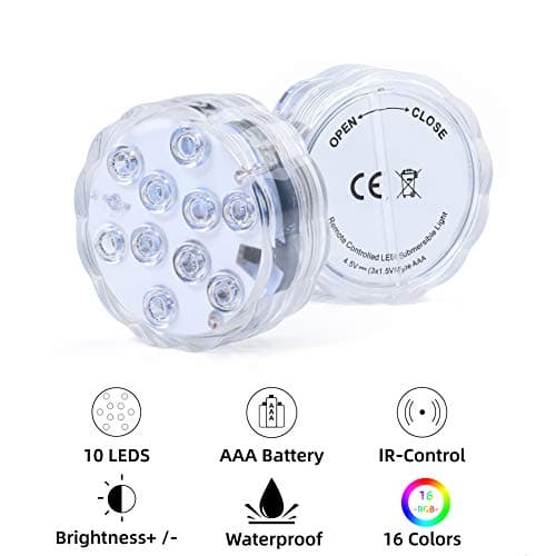 AquaMiracle Submersible LED Lights with Remote Shower Lights Waterproof Battery Operated, Multi Color Changing Hot Tub Lights for Pool, Pond, Aquarium, Bath, Party, Vase Decoration (2-Pack)