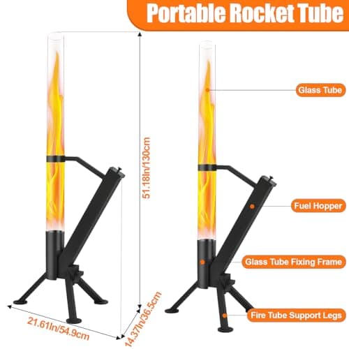 StarEcho Wood Pellet Patio Heater for Outdoor,Portable Patio Pellet Fire Rocket,Glass Tube for Yard,Wood Fire Pit with Party (Black)