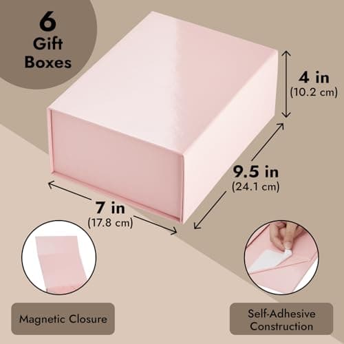 Stockroom Plus 6 Pack Magnetic Gift Boxes with Lids, 9.5 x 7 x 4 Inches for Birthday, Wedding, Groomsman and Bridesmaid Proposal Box (Pink)