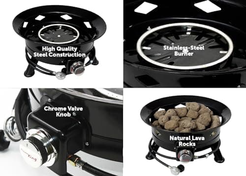 Flame King Smokeless Propane Fire Pit, 24-inch Portable Firebowl, 58K BTU with Self Igniter, Cover, & Carry Straps for RV, Camping, & Outdoor Living