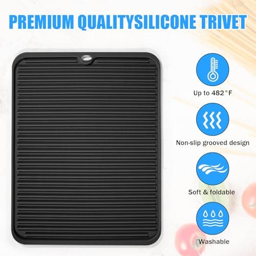 Silicone Trivet Mat Extra Large Heat Resistant, Non-Slip Pot Holder, Multi Purpose Kitchen Hot Pad for Use as a Trivet, Hot Dish Mat, or Utensil Drying Rack 14.2"×11 "