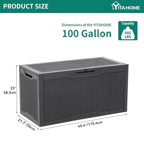 YITAHOME 100 Gallon Large Resin Deck Box Outdoor Storage Boxes for Patio Furniture, Outdoor Cushions, Garden Tools and Pool Supplies-Waterproof,Lockable (Dark grey)