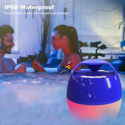 Bluetooth Pool & Hot Tub Speaker with Colorful Lights & 360 Surround Sound, IP68 Waterproof Floating Speaker, Up to 85ft Bluetooth Range