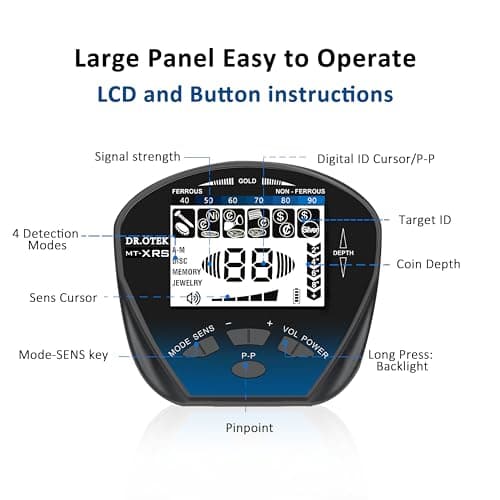 DR.ÖTEK Metal Detector for Adults Professional, Pinpoint Metal Detector Waterproof Gold and Silver, Higher Accuracy, Bigger LCD Display, Strong Memory Mode, 10" IP68 Coil, New Advanced DSP Chip, Blue